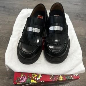 Kenzo Glossy Black Loafers with Metallic Detail
